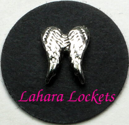 This floating charm is a pair of silver angel wings