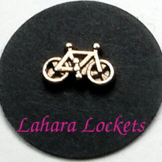 This floating charm is a gold bicycle.