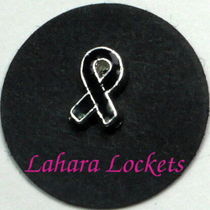 This floating charm is a black ribbon.