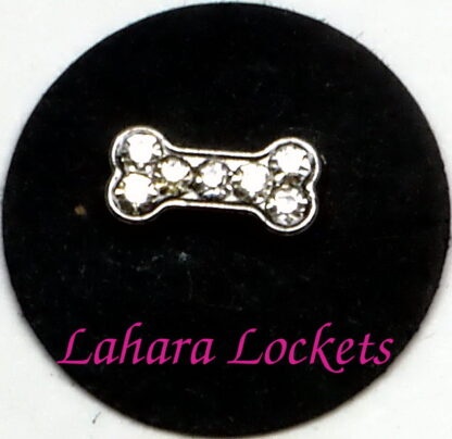 Dog Bone Floating Charm, silver with gems