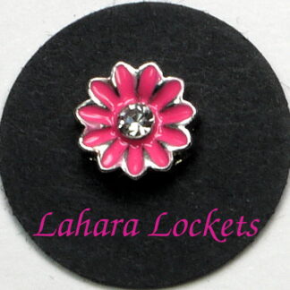 This floating charm is bright pink daisy with clear gem in the center.