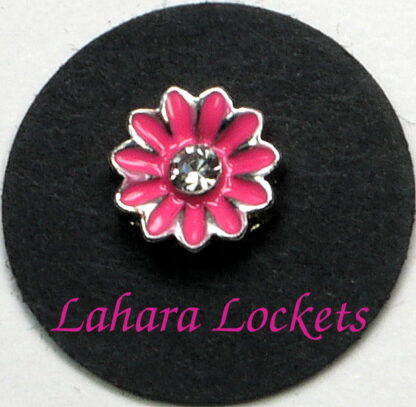 This floating charm is bright pink daisy with clear gem in the center.