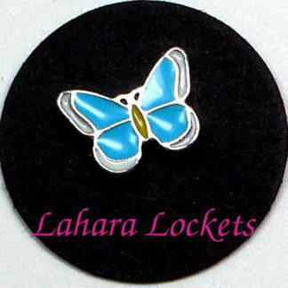 This floating charm is a blue butterfly with white tipped wings and is compatible with all memory lockets.