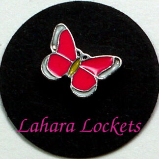 This floating charm is a bright pink butterfly with white tipped wings and is compatible with all memoy lockets.