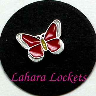 This floating charm is a red butterfly with white tipped wings and is compatible with all memory lockets.