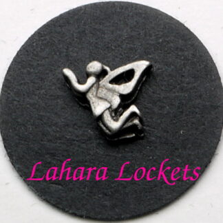 This floating charm is a dainty, silver fairy with wings.