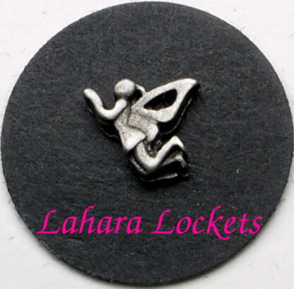 This floating charm is a dainty, silver fairy with wings.