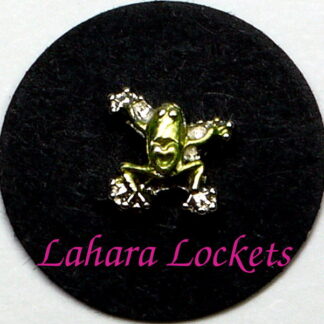 This floating charm is a metallic green frog with the shape of a heart on his back. Compatible with all memory lockets.