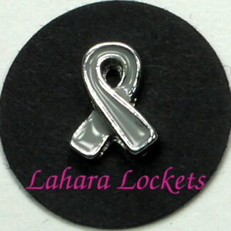 This floating charm is a grey ribbon.