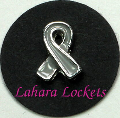 This floating charm is a grey ribbon.