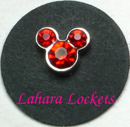 This floating charm is red July birthstones in the shape of Mickey Mouse.
