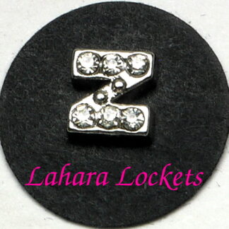 This floating charm is a silver letter Z with clear gems.