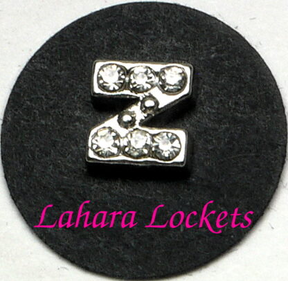 This floating charm is a silver letter Z with clear gems.