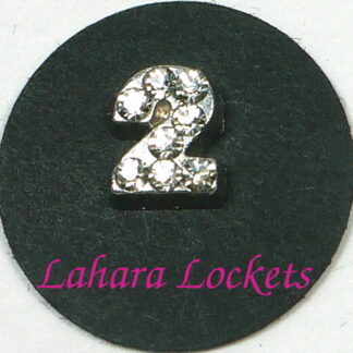 This floating charm is a silver, number two with clear gems.