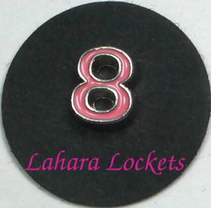 This floating charm is a pink, number eight.