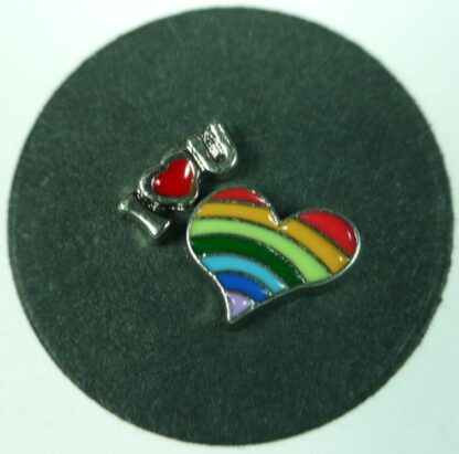 Rainbow Heart and I Heart U Floating Charms for Memory Lockets