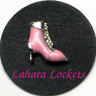 This floating charm is a pink, lace-up boot.