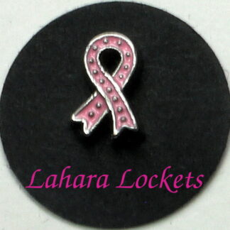 This floating charm is a pink ribbon with silver dots as decoration.