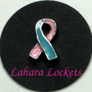 This floating charm is a pink and blue ribbon.