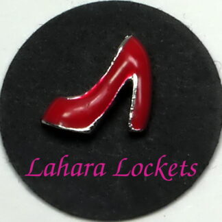 This floating charm is red, high-heeled shoe.