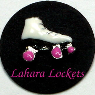 This floating charm is a white, roller skate with pink wheels.