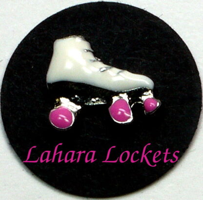This floating charm is a white, roller skate with pink wheels.