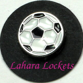 This floating charm is of a soccer ball.