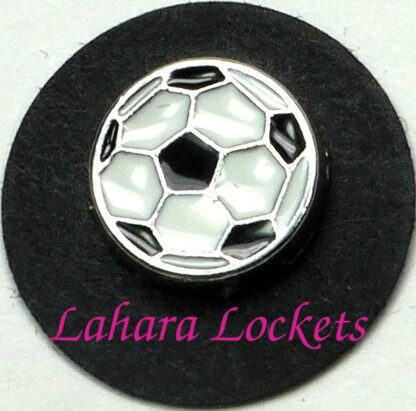 This floating charm is of a soccer ball.