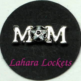 This floating charm says soccer mom with a soccer ball as the o in mom.