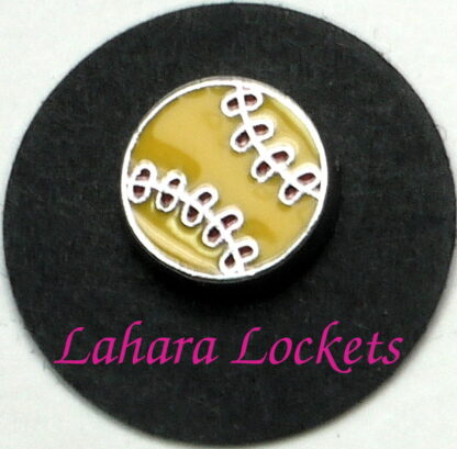 This floating charm is yellow softball.