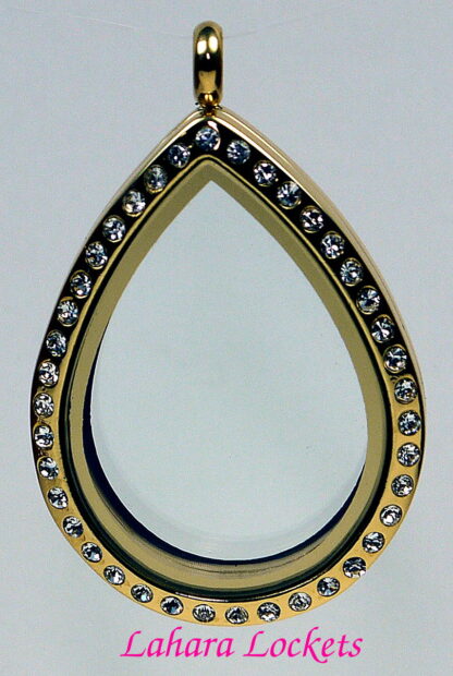 Memory Locket Teardrop, large, gold finish with crystals