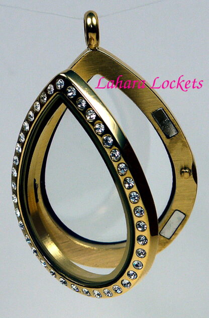 Memory Locket Teardrop, large, gold finish with crystals - Image 3