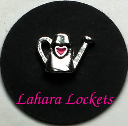 Watering Can Floating Charm, pink heart