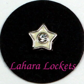 This floating charm is a white star with a clear gem in the center. Compatible with all memory lockets.