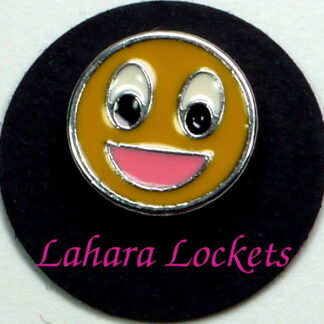 This circular floating charm is a large yellow smiley face and is compatible with all memory lockets.